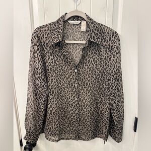French Laundry 100% Silk Leopard Print Blouse Size S